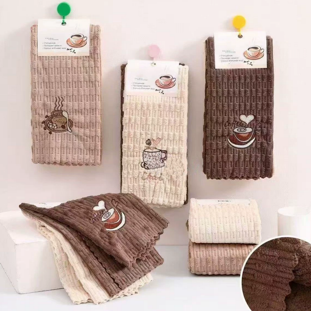 4pcs Set Thick dishwashing kitchen cloth, non greasy and traceless cartoon avocado embroidery cleaning square towel, countertop scouring pad