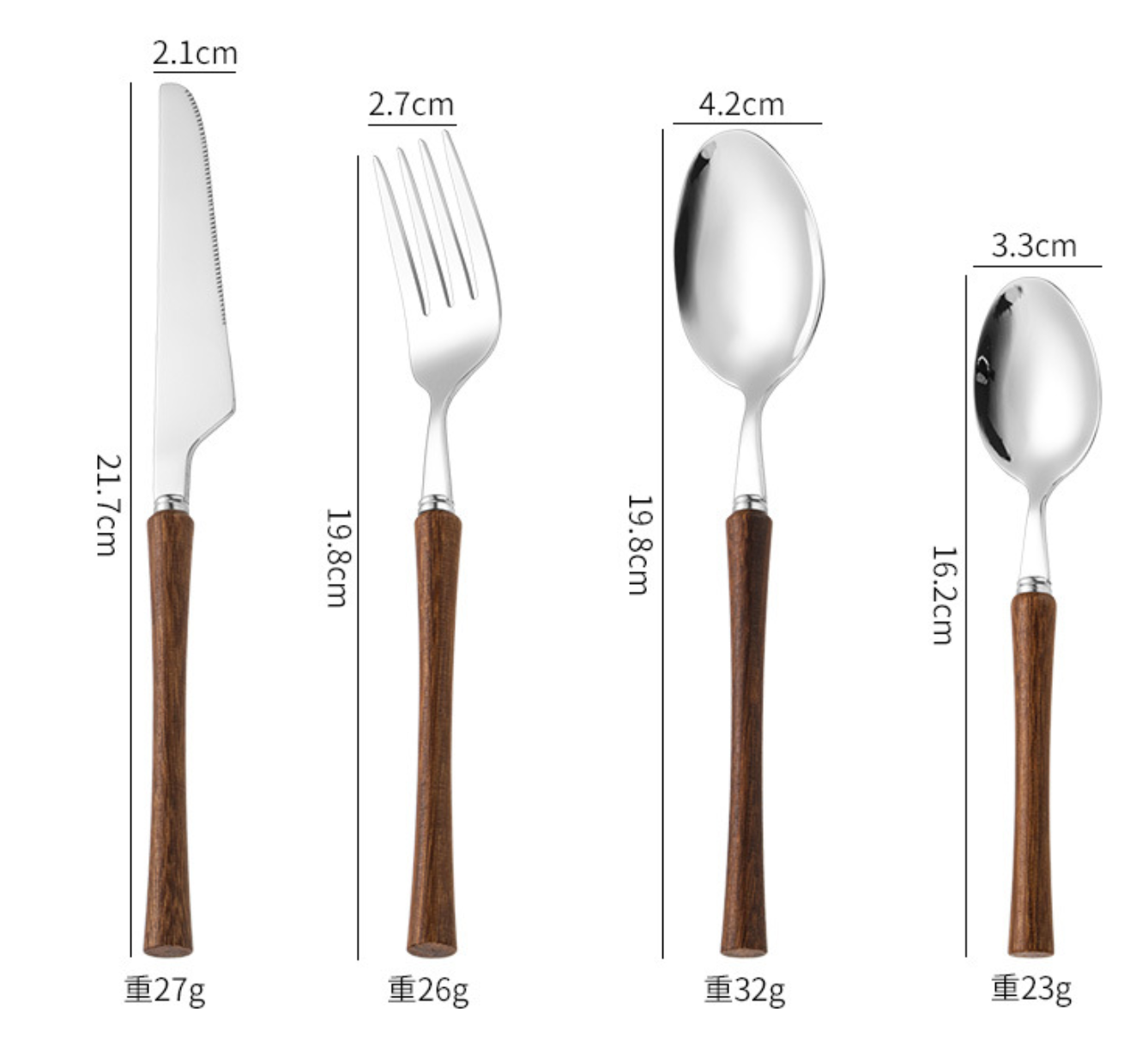 Creative chicken wings, wooden handle, stainless steel tableware, 304 stainless steel knife, fork, spoon set, wooden stainless steel portable tableware