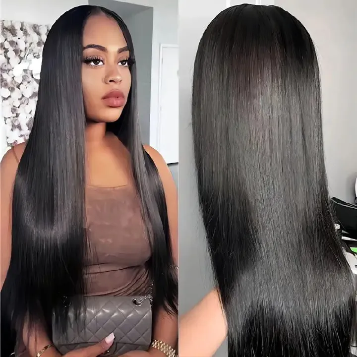 Front lace wig Amazon women's black long straight hair fluffy natural fashion synthetic full hair set