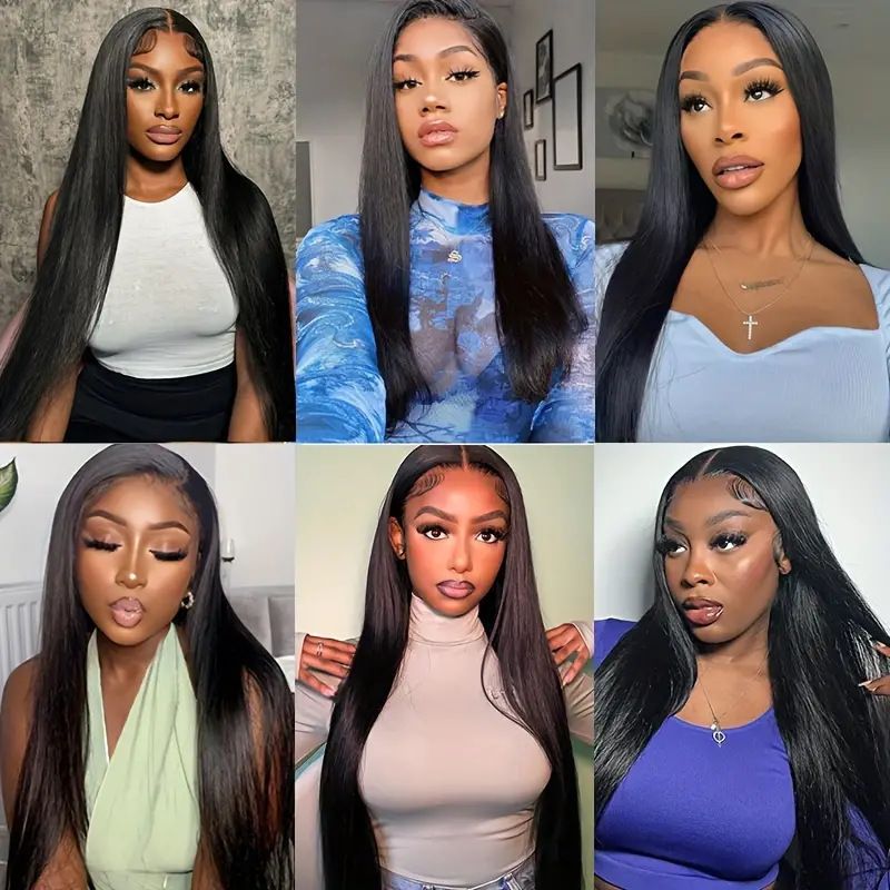 Front lace wig Amazon women's black long straight hair fluffy natural fashion synthetic full hair set