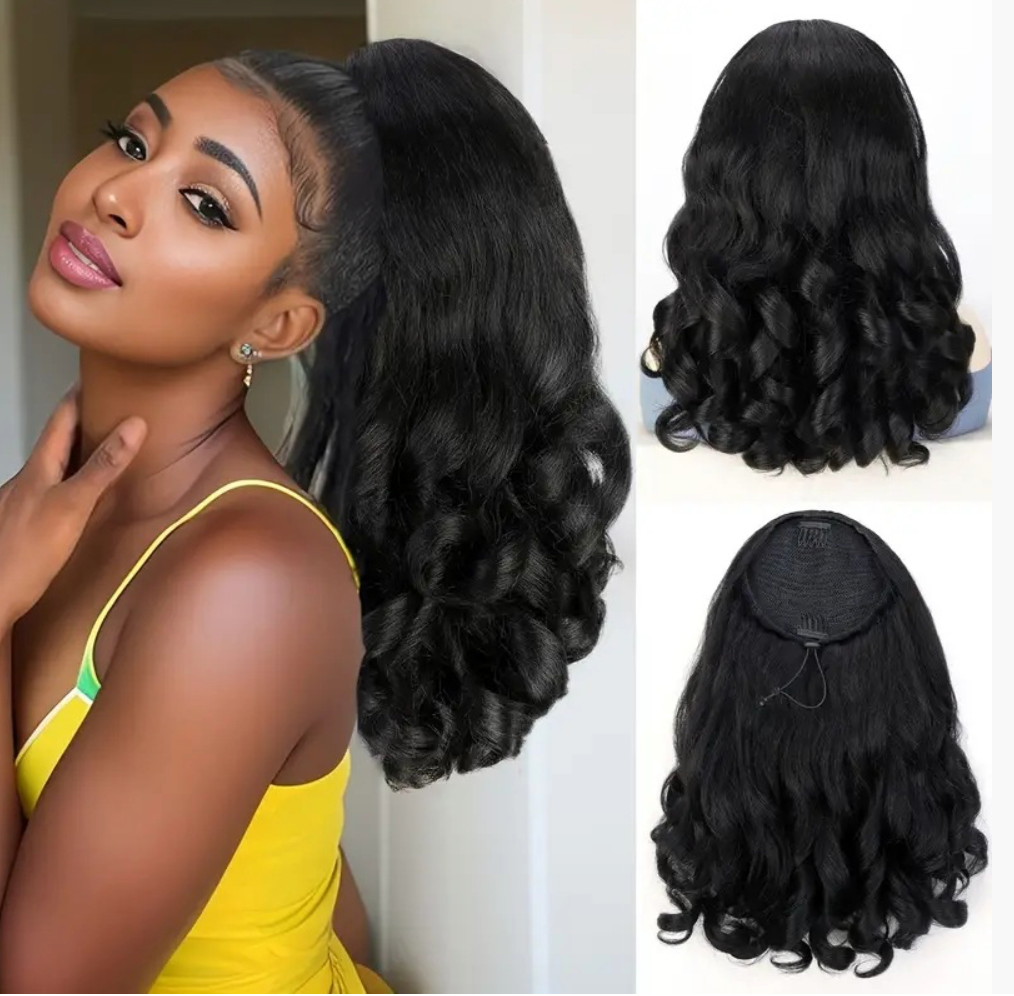 Sythentic wig women drawstring yaki ponytail short hair fluffy short curly hair ponytail extensions ponytail wig piece
