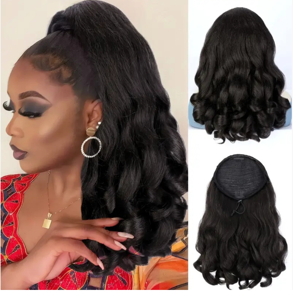 Sythentic wig women drawstring yaki ponytail short hair fluffy short curly hair ponytail extensions ponytail wig piece