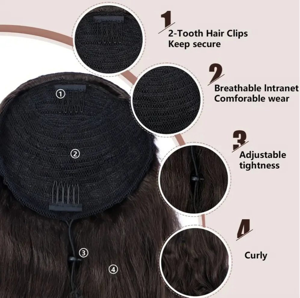 Sythentic wig women drawstring yaki ponytail short hair fluffy short curly hair ponytail extensions ponytail wig piece