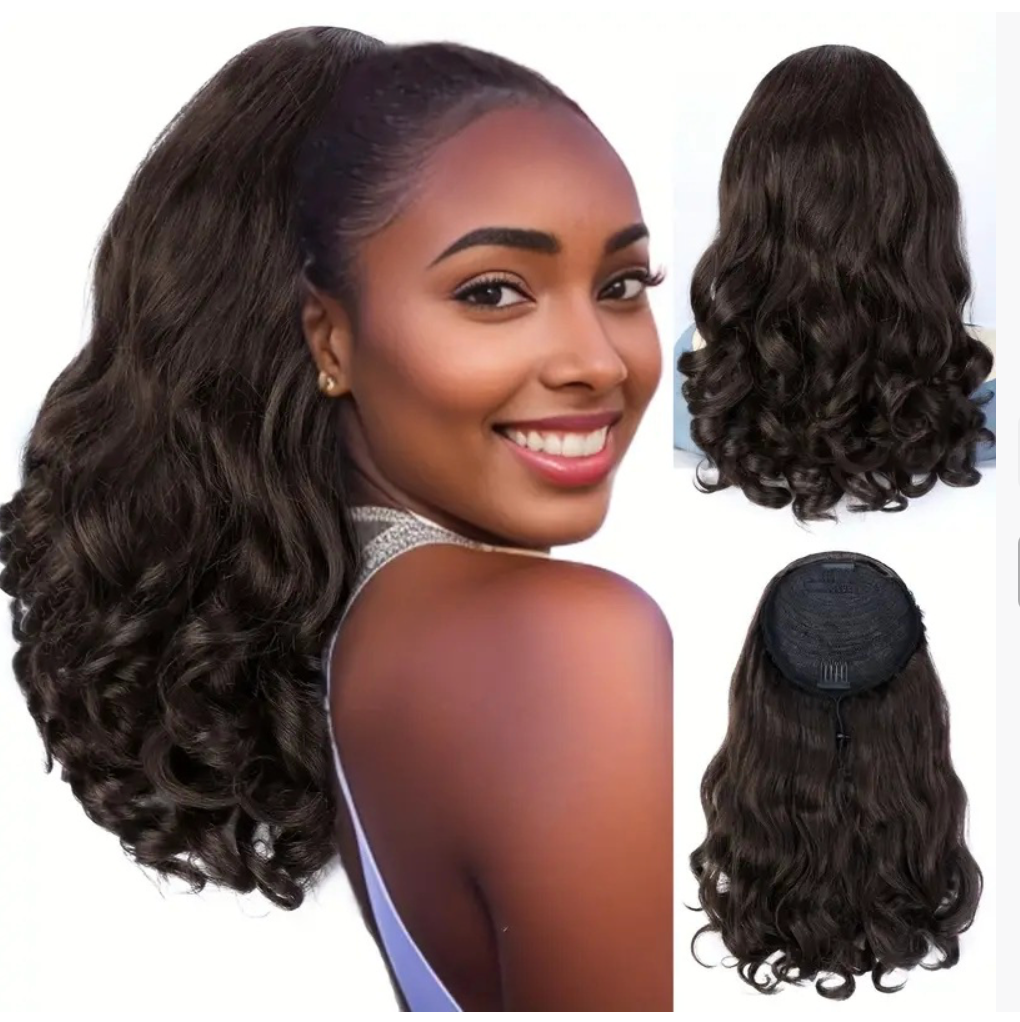 Sythentic wig women drawstring yaki ponytail short hair fluffy short curly hair ponytail extensions ponytail wig piece