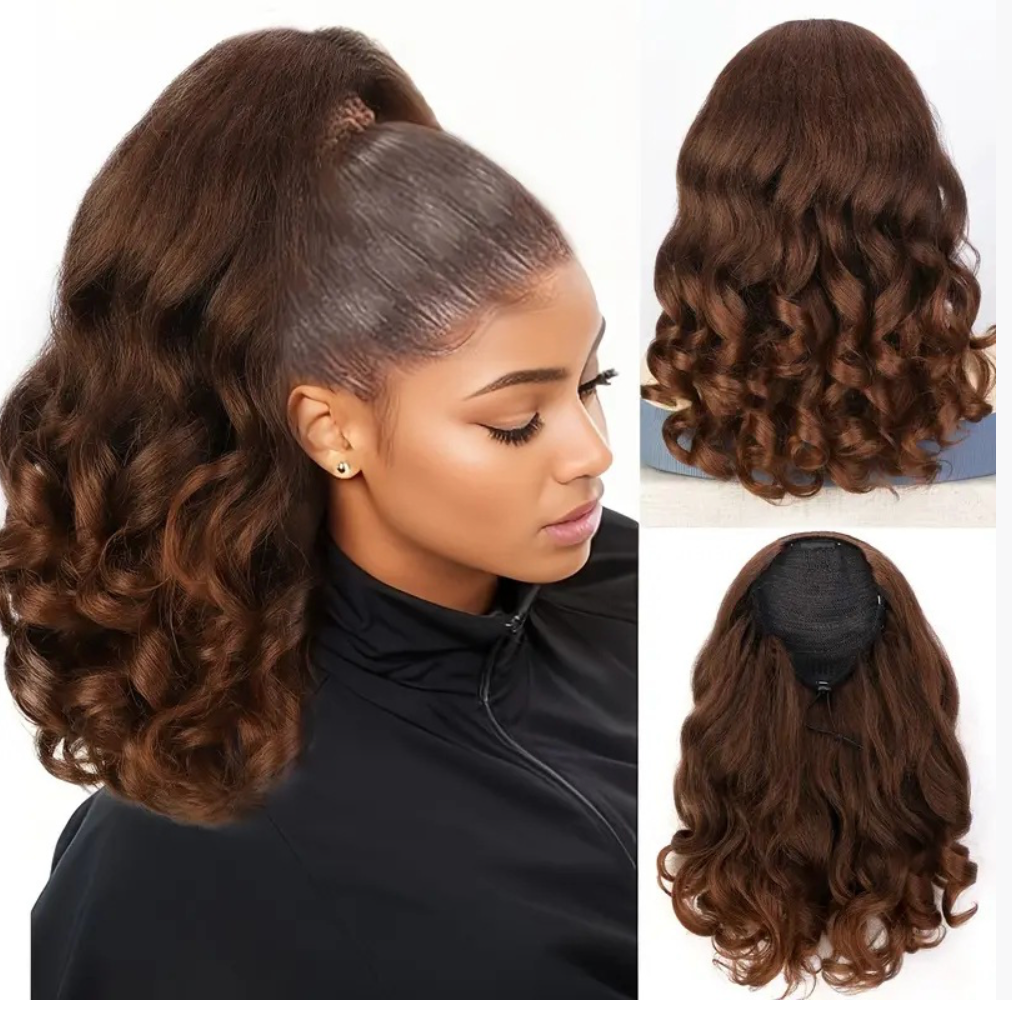 Sythentic wig women drawstring yaki ponytail short hair fluffy short curly hair ponytail extensions ponytail wig piece