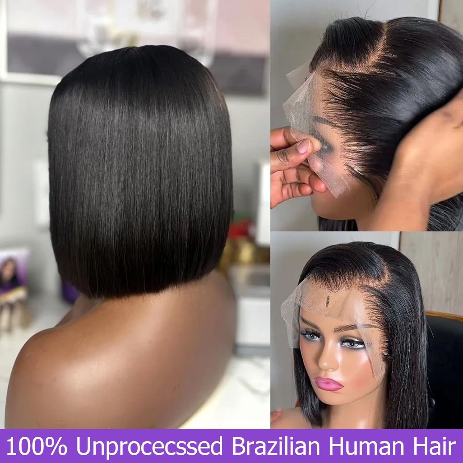 100%  10A real human hair wig 13*4 HD lace frontal wig short straight bob wig