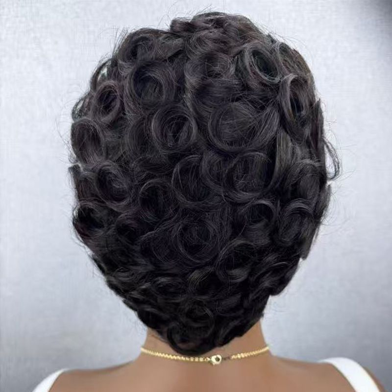 Africa human hair wig pixie cut wig short curly wig natural black  hair wig