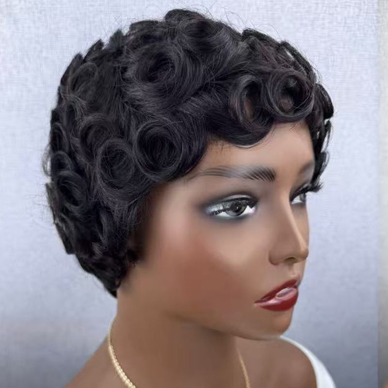 Africa human hair wig pixie cut wig short curly wig natural black  hair wig