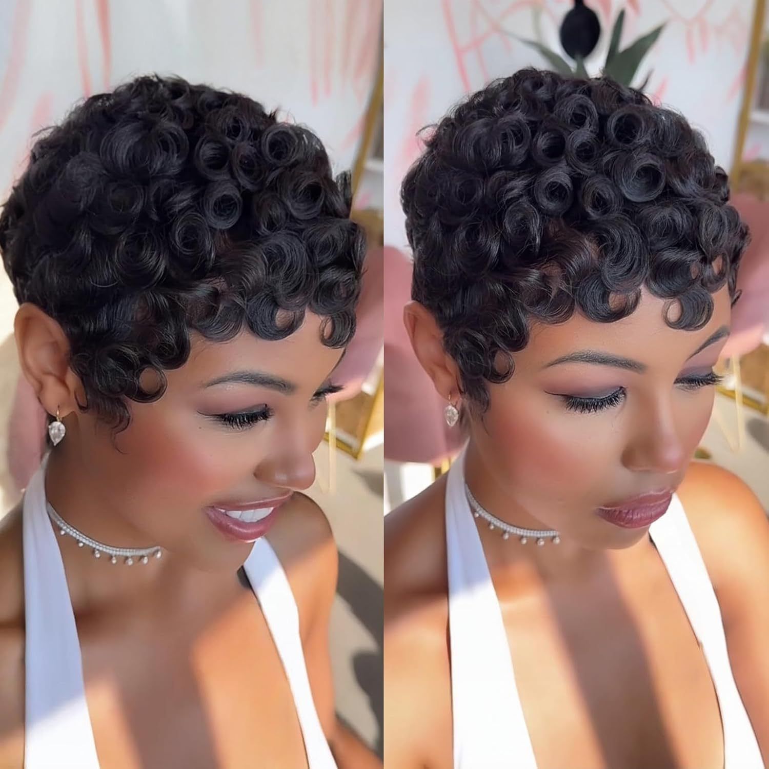 Africa human hair wig pixie cut wig short curly wig natural black  hair wig