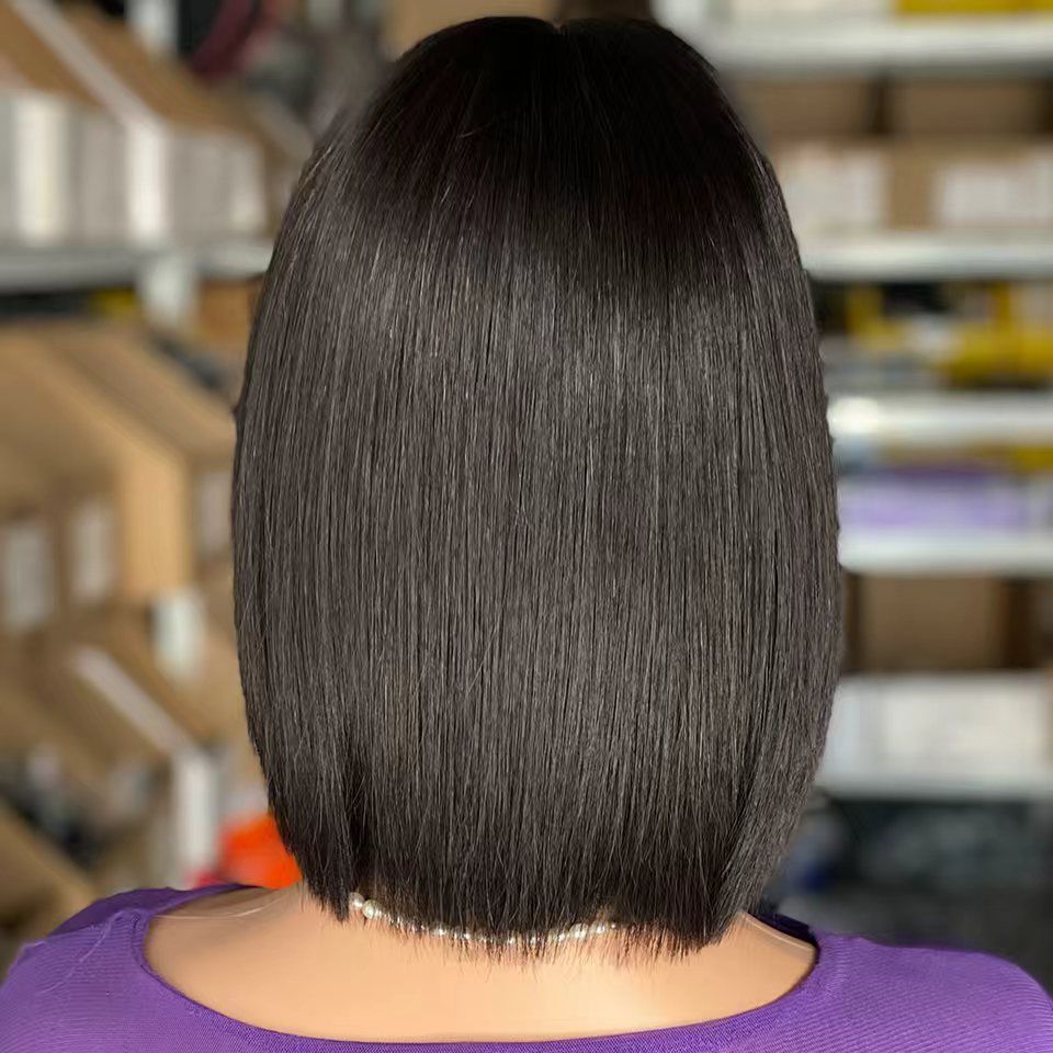 8“ short bob human hair wig natural black straight wig 1*3 lace wig