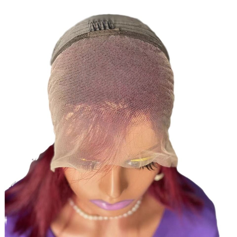 13*4 Lace Frontal Wig Burg Bob Wig Double Drawn Bone Straight Human hair wig