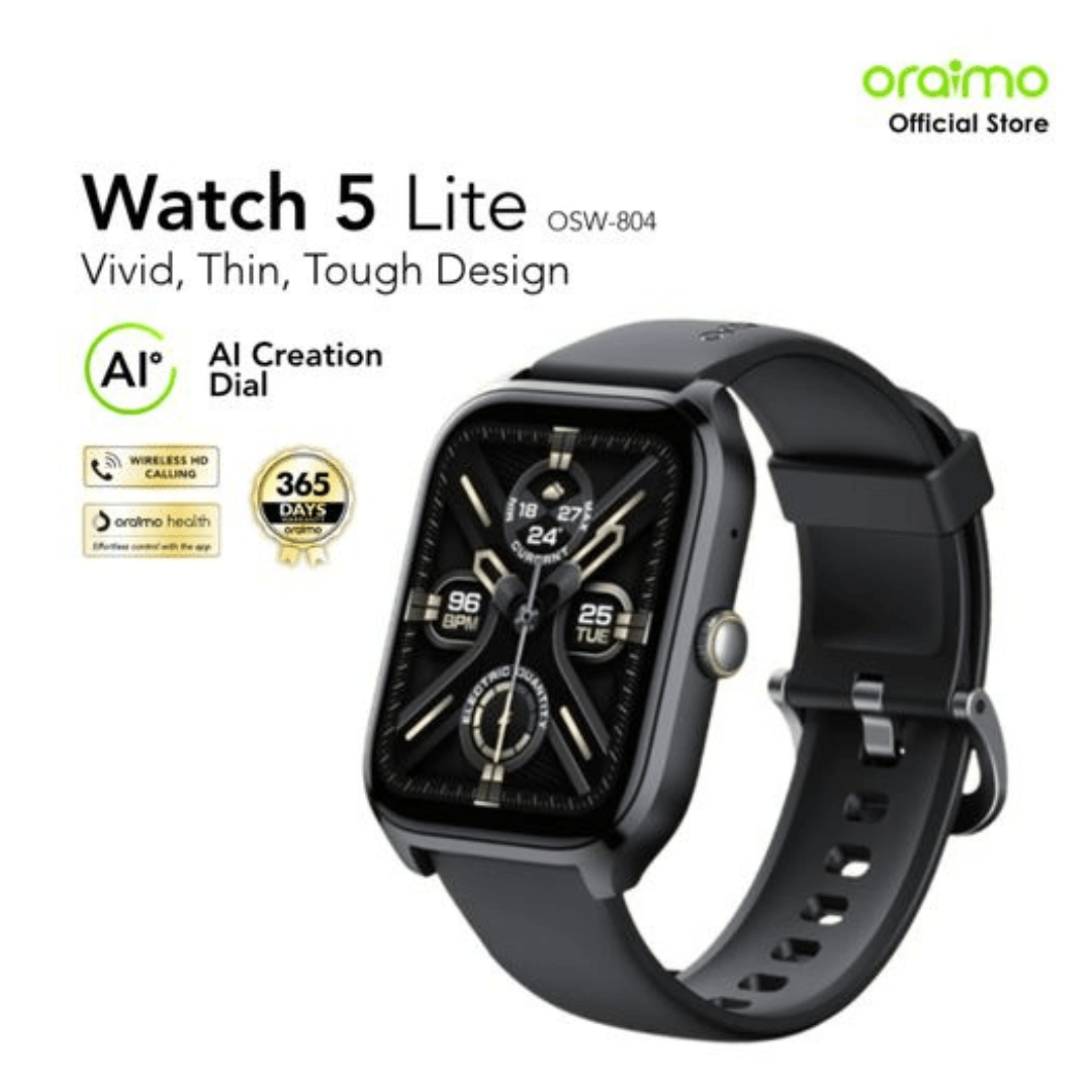 Oraimo Watch 5 Lite Smartwatch – 1.83" HD Display | 100+ Watch Faces | 24/7 Heart Rate & SpO2 Monitor | 100+ Sports Modes | IP68 Waterproof | 7-Day Battery – Smart Fitness Tracker