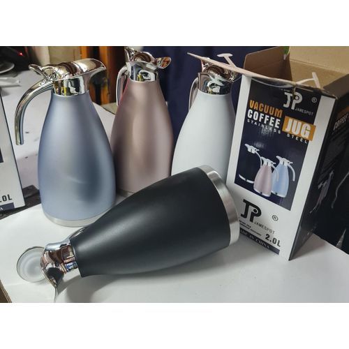 Jamespot 2-Litre Stainless Steel Vacuum Coffee Jug – Large Thermal Flask with Drip-Free Pour Spout, Handle, and Screw-On Insulated Lid – Ideal for Coffee, Tea & Hot Beverages