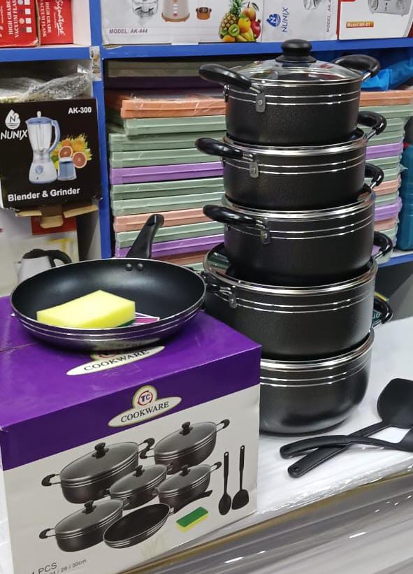 Original TC 14-Piece Nonstick Cookware Set – 5 Pots with Glass Lids, Frying Pan, Scotch Brite, Nonstick Spoons – Durable & Easy to Clean
