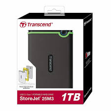 Transcend 1TB External Hard Disk – USB 3.1/3.0 Portable HDD – Shock-Resistant, High-Speed Data Transfer, Compact & Durable – Compatible with Windows/Mac