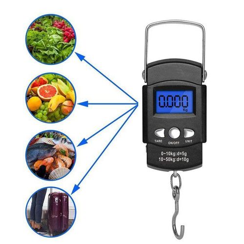 Mini Crane 50 Kg Digital Weigh Scale Digital Fish Scale, Electronic Hanging Fish Weight Scale with Large Handle & Measuring Tape, 50kg Fishing Scale, AAA Batteries