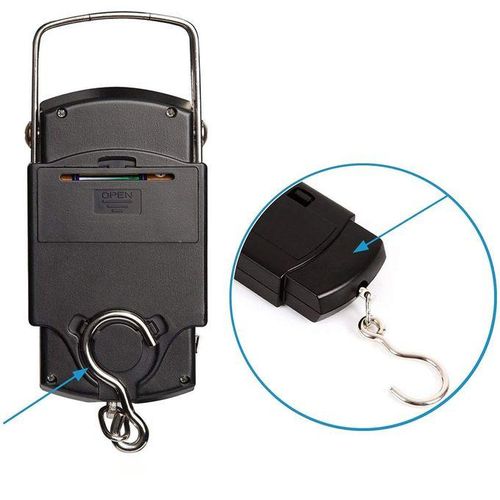 Mini Crane 50 Kg Digital Weigh Scale Digital Fish Scale, Electronic Hanging Fish Weight Scale with Large Handle & Measuring Tape, 50kg Fishing Scale, AAA Batteries