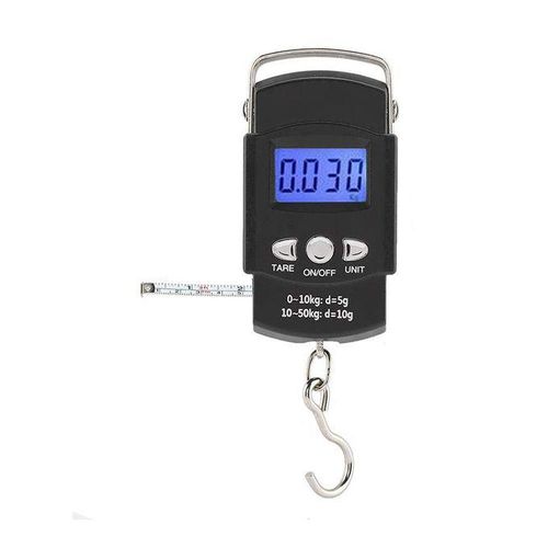 Mini Crane 50 Kg Digital Weigh Scale Digital Fish Scale, Electronic Hanging Fish Weight Scale with Large Handle & Measuring Tape, 50kg Fishing Scale, AAA Batteries