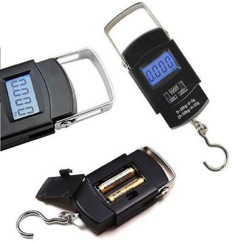 Mini Crane 50 Kg Digital Weigh Scale Digital Fish Scale, Electronic Hanging Fish Weight Scale with Large Handle & Measuring Tape, 50kg Fishing Scale, AAA Batteries