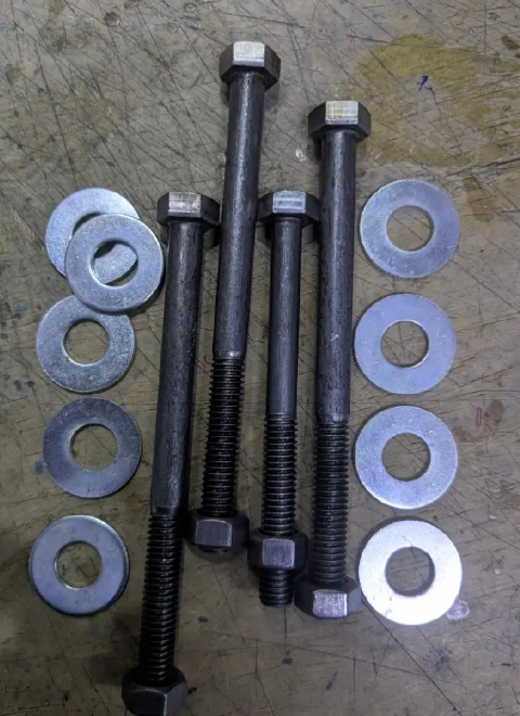 🔩 4-Piece Heavy-Duty Bed Bolts, Nuts & Washers Set – Steel Hex Head Fasteners