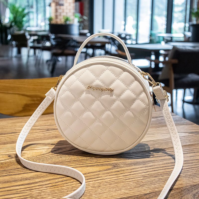 Rhombic embroidered thread small round bag one-shoulder messenger dual-purpose small bag