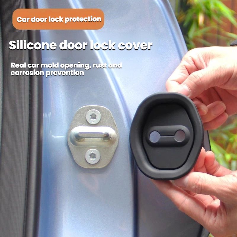 4 door lock protection pads, door shock absorption cushioning pads, door lock rubber sleeves, suitable for most models, shockproof and noise reduction protective sleeves