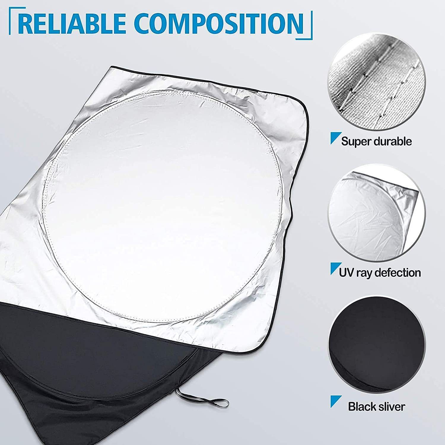 Car front window glass sunscreen sunshade, silver-coated double-ring titanium silver summer sunscreen heat insulation foldable sunshade cloth