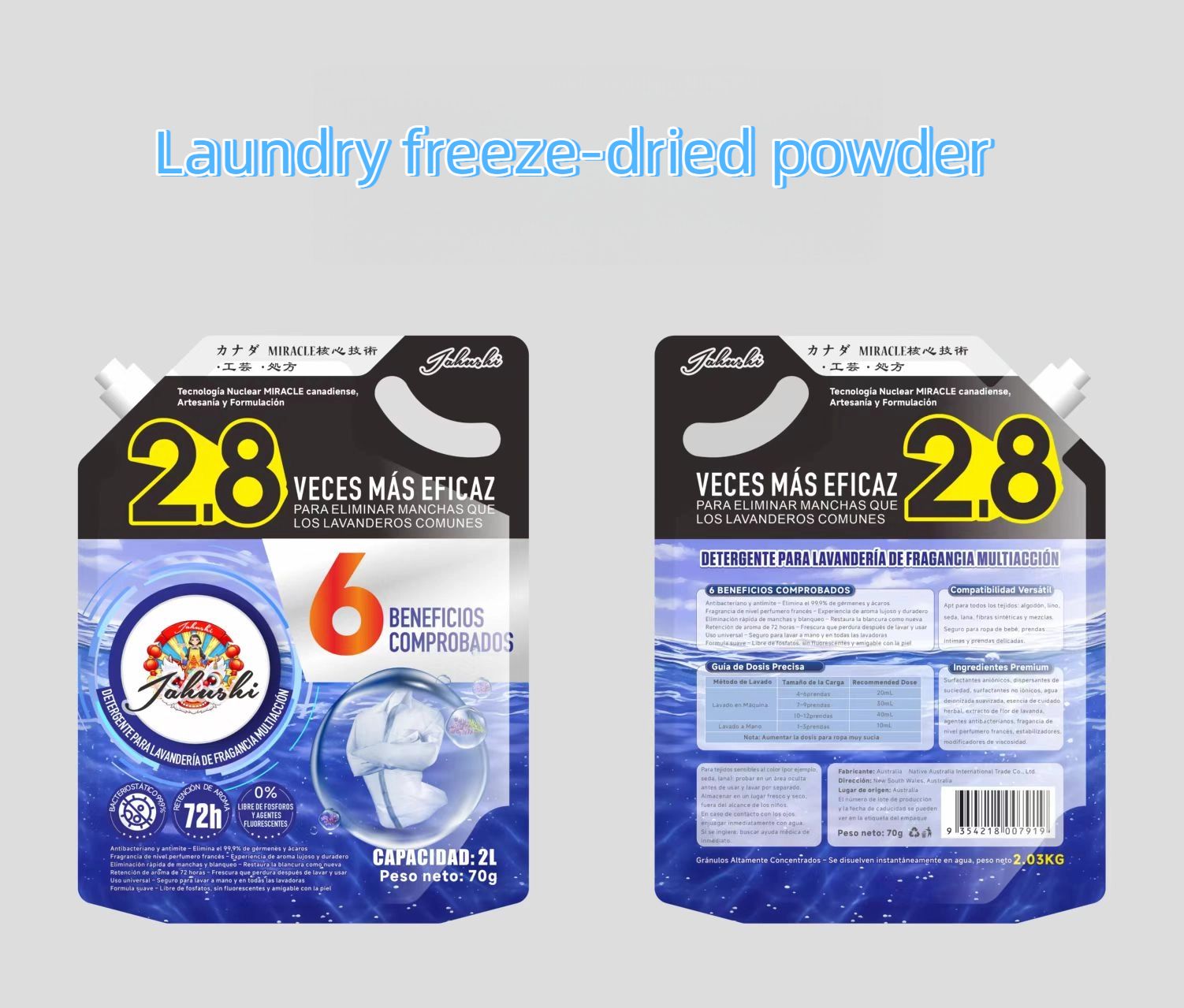 Deep cleansing and decontamination concentrated water-soluble laundry freeze-dried powder, low foaming, easy to rinse, protective clothing and color protection