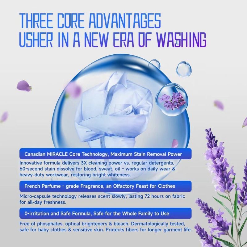 Deep cleansing and decontamination concentrated water-soluble laundry freeze-dried powder, low foaming, easy to rinse, protective clothing and color protection