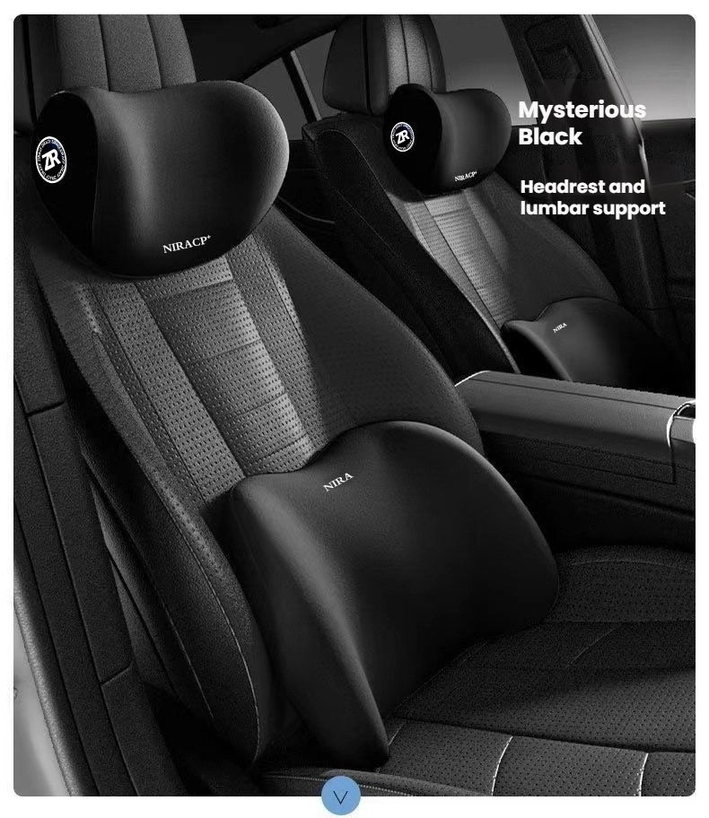 Car Headrest and Lumbar Support Cover, Memory Foam Neck & Waist Protection Set, All-Season Car Cushion, Breathable Pressure-Relief Seat Back Cushion, Adjustable Vehicle Pillow