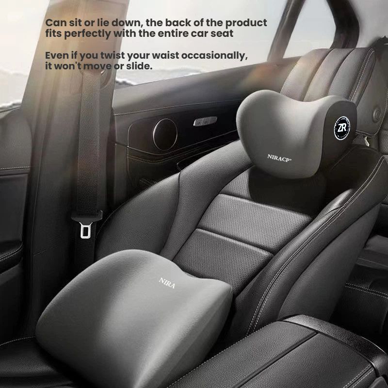 Car Headrest and Lumbar Support Cover, Memory Foam Neck & Waist Protection Set, All-Season Car Cushion, Breathable Pressure-Relief Seat Back Cushion, Adjustable Vehicle Pillow