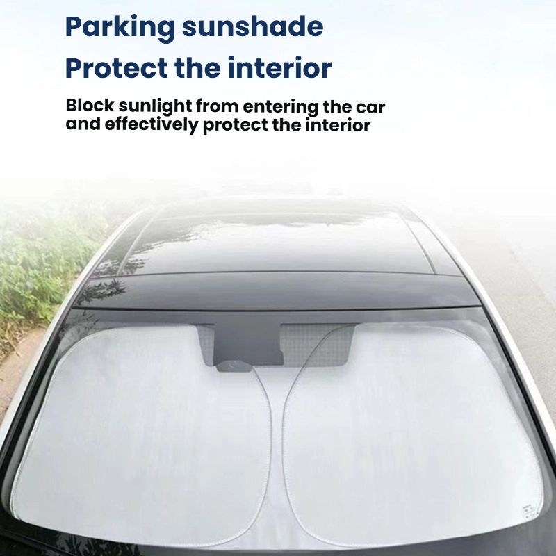 Car front window glass sunscreen sunshade, silver-coated double-ring titanium silver summer sunscreen heat insulation foldable sunshade cloth