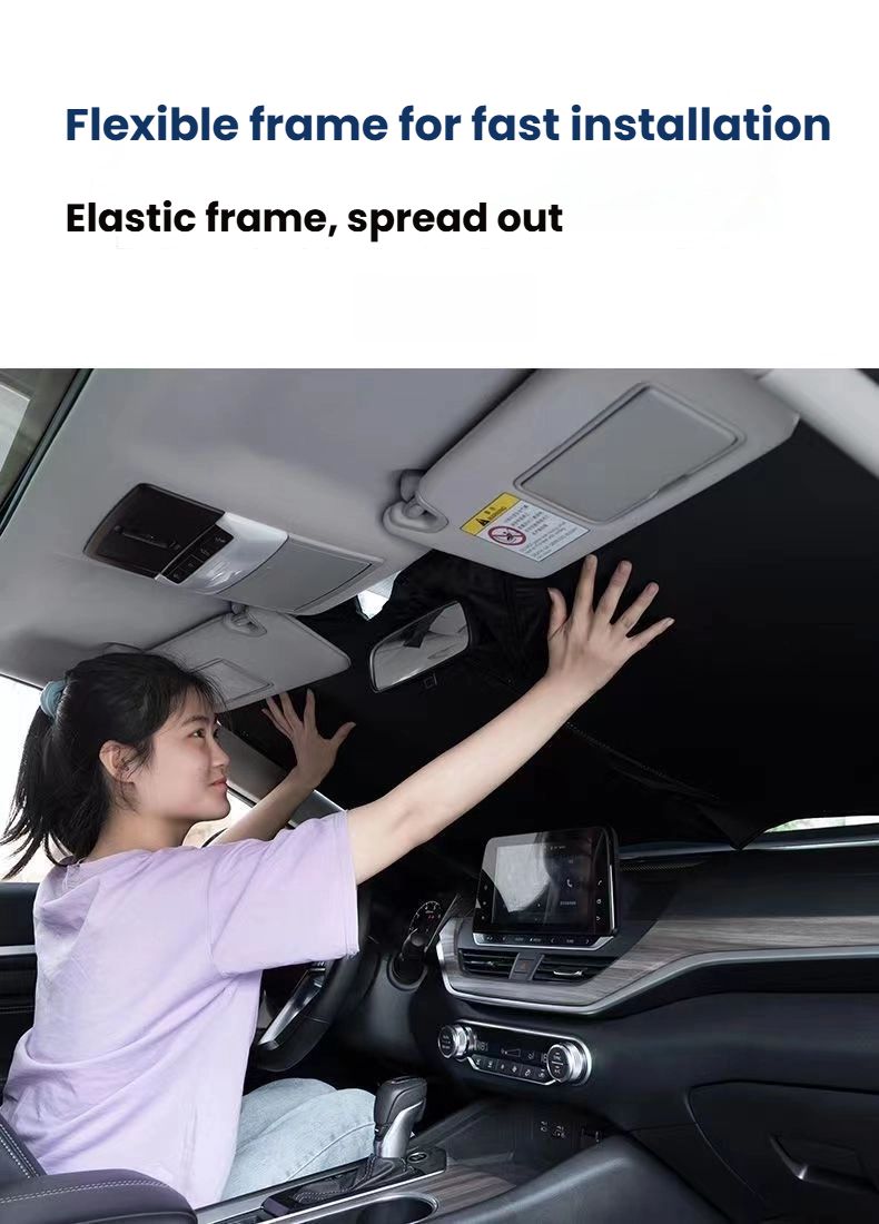 Car front window glass sunscreen sunshade, silver-coated double-ring titanium silver summer sunscreen heat insulation foldable sunshade cloth