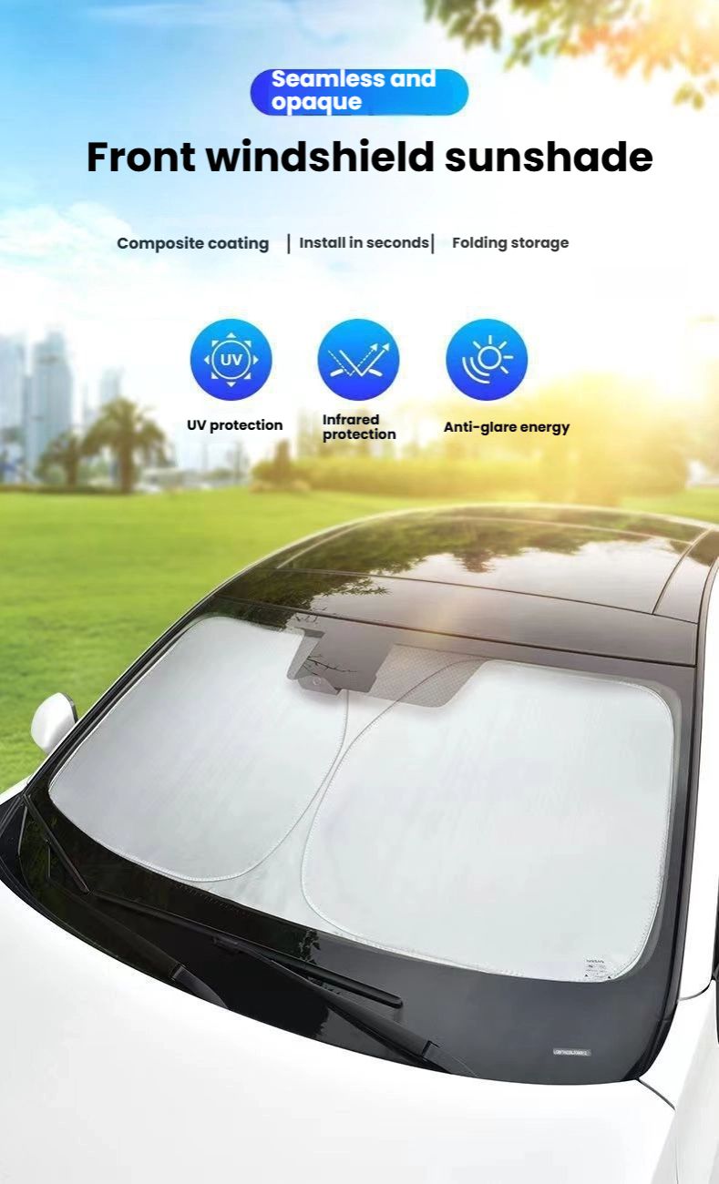 Car front window glass sunscreen sunshade, silver-coated double-ring titanium silver summer sunscreen heat insulation foldable sunshade cloth