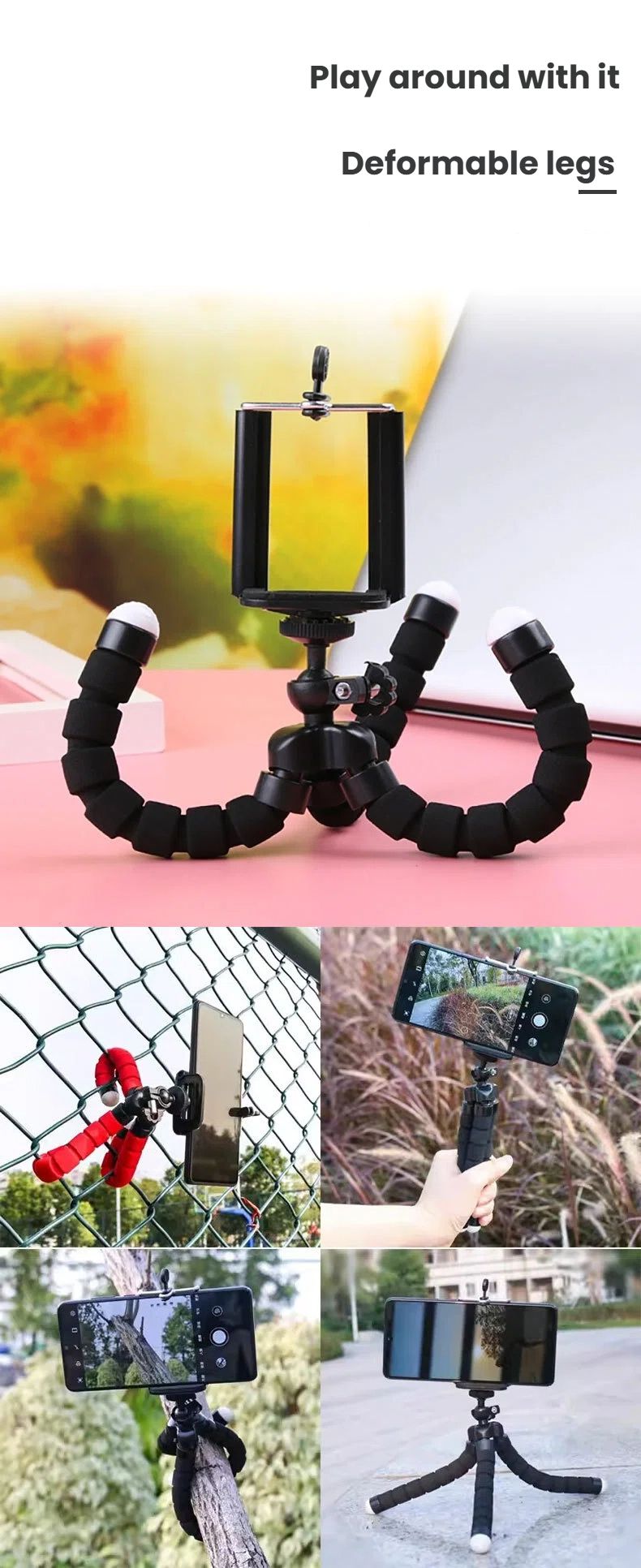 Multifunctional desktop mobile phone holder tripod foldable portable live broadcast drama holder multi-angle adjustment non-slip mobile phone holder