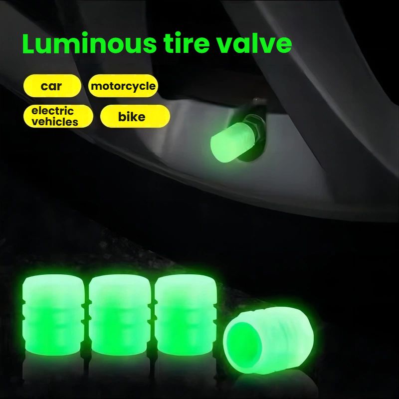 4 pieces of luminous valves for automobiles, automobile tire valve caps, motorcycle valve cores, luminous