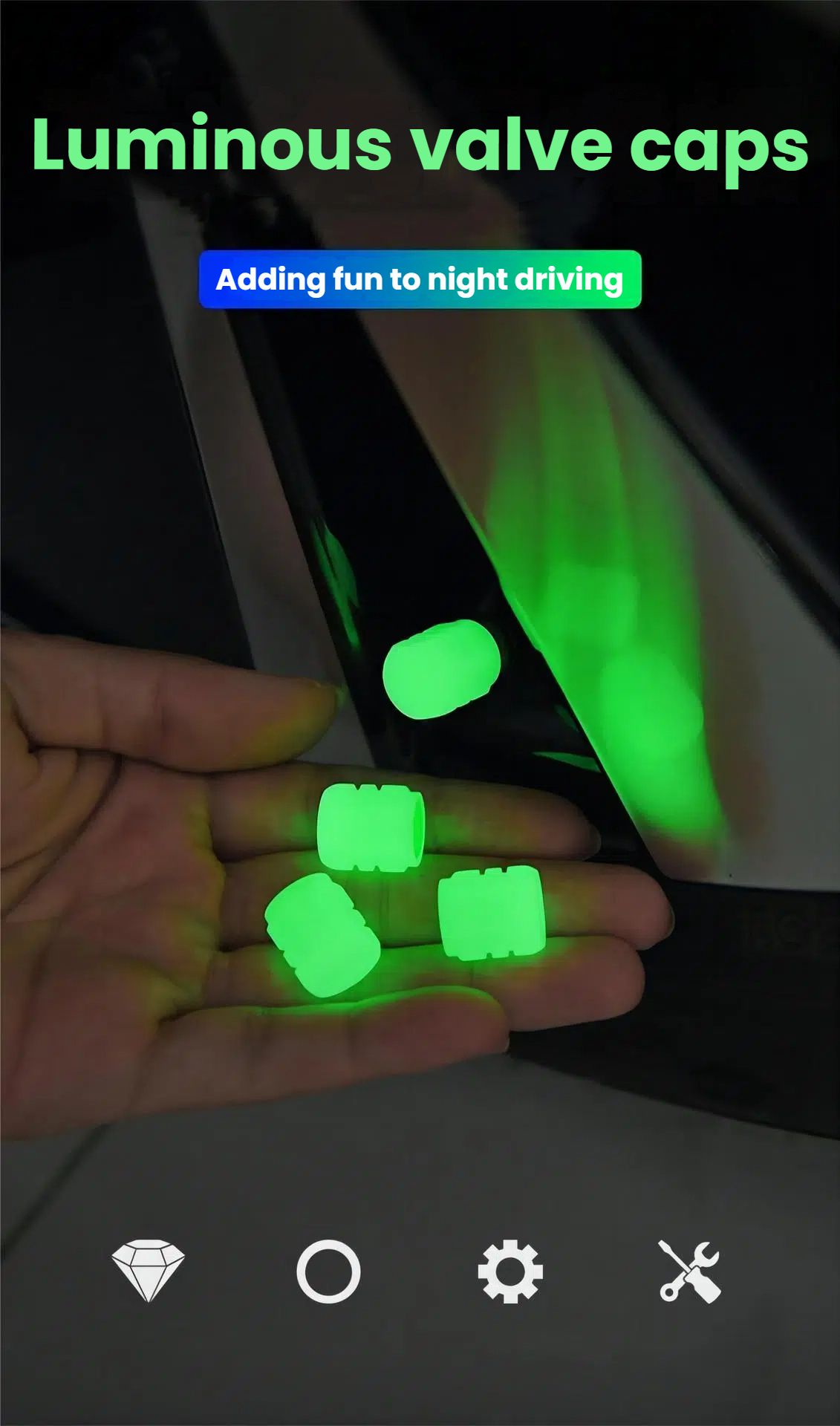 4 pieces of luminous valves for automobiles, automobile tire valve caps, motorcycle valve cores, luminous