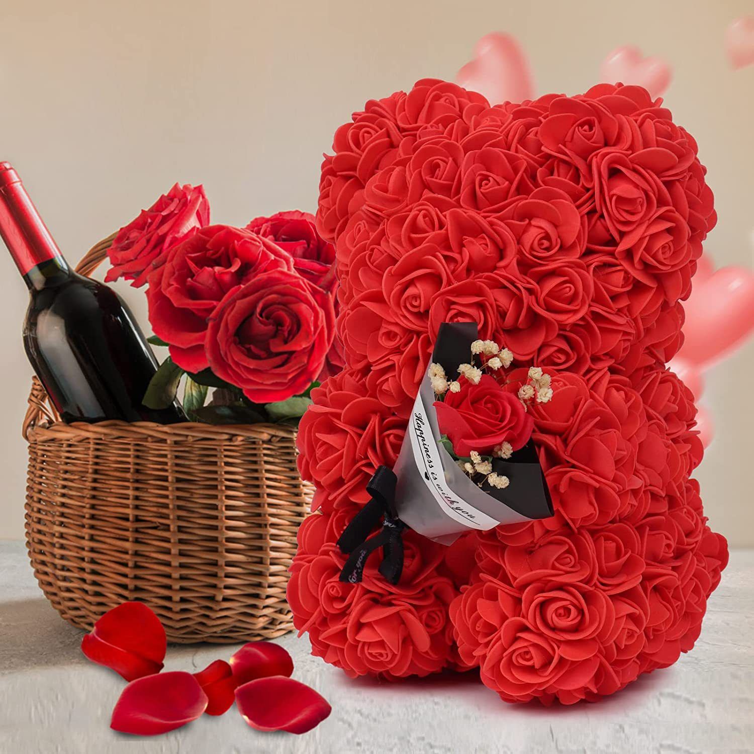 Eternal Flower Rose Bear Valentine's Day Birthday Gift for Girlfriend Rose Bear with Flowers Mother's Day Teacher Thanks Graduation Lady Gift