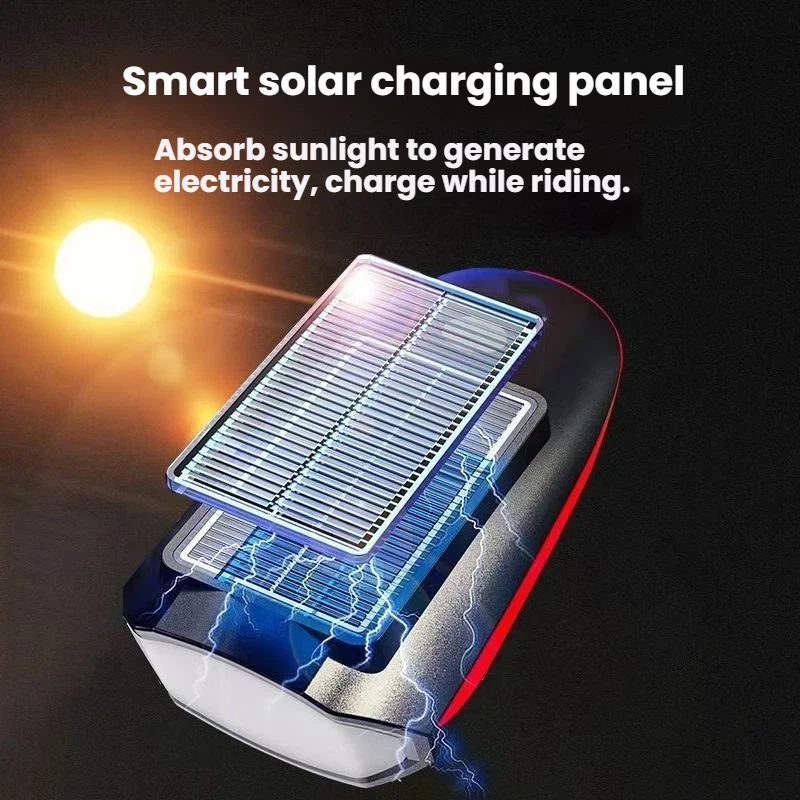 Solar rechargeable bicycle headlights, riding flashlights, waterproof headlights, horn lights, mountain bike night riding lights, USB charging outdoor