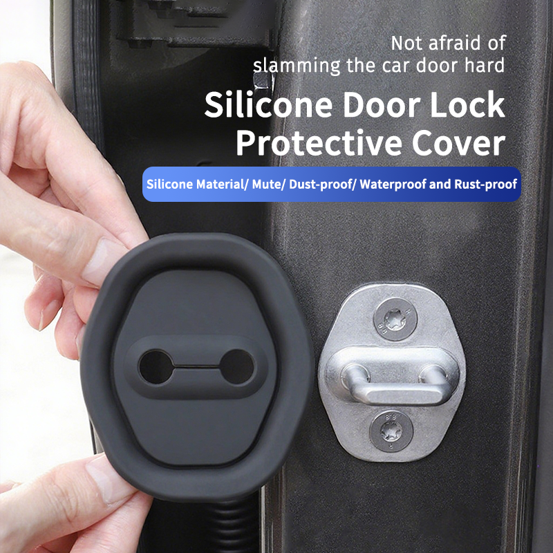 4 door lock protection pads, door shock absorption cushioning pads, door lock rubber sleeves, suitable for most models, shockproof and noise reduction protective sleeves
