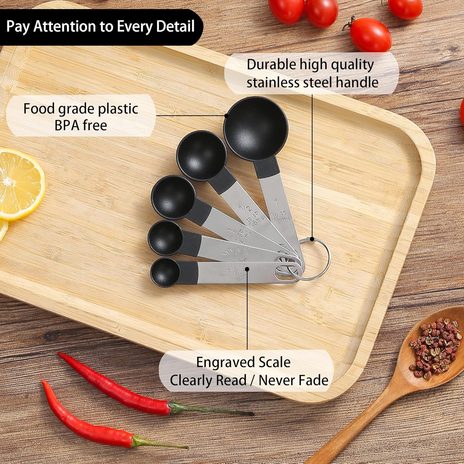 Measuring cup and spoon kitchen gadget set of 10 pieces, stackable stainless steel handle, measuring cup for measuring dry ingredients and liquid ingredients, suitable for baking, kitchen and cooking