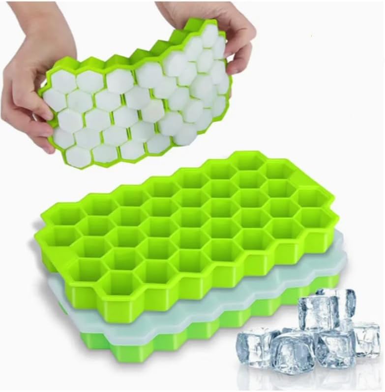Ice Cube Trays for Freezer, Ice Cube Tray with Lid, Silicone Ice Cube Mold with Lid-37 Grid,Easy-Release Reusable Small Ice Cube for Iced Coffee Cocktail Whisky Chocolate Soup Food