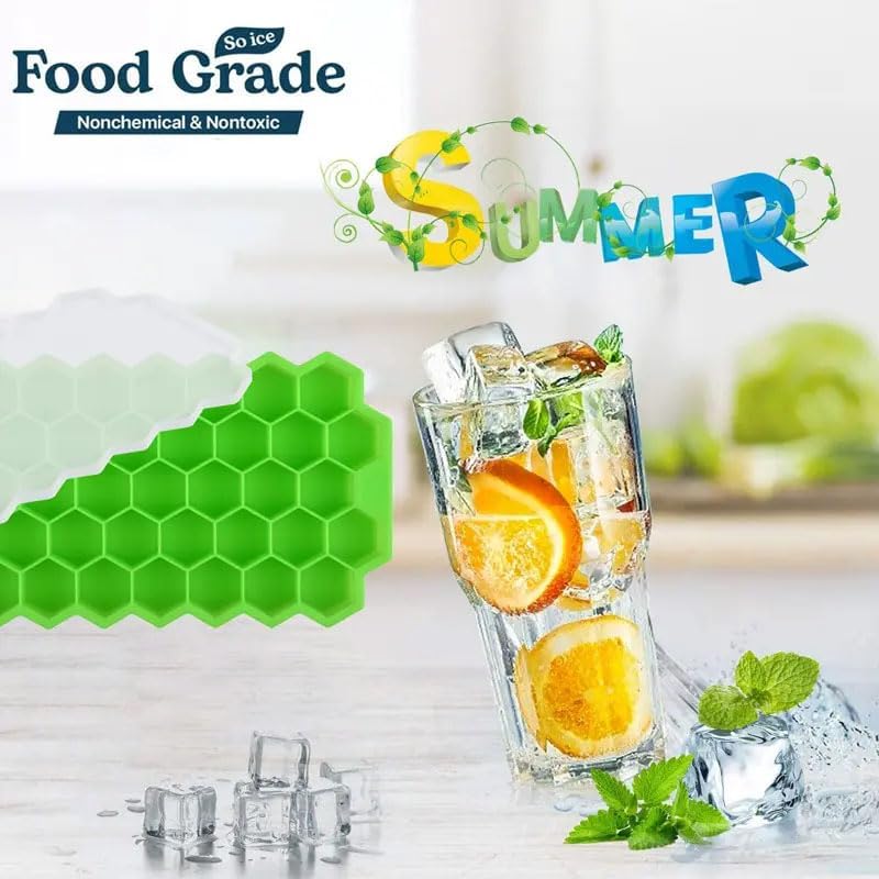 Ice Cube Trays for Freezer, Ice Cube Tray with Lid, Silicone Ice Cube Mold with Lid-37 Grid,Easy-Release Reusable Small Ice Cube for Iced Coffee Cocktail Whisky Chocolate Soup Food