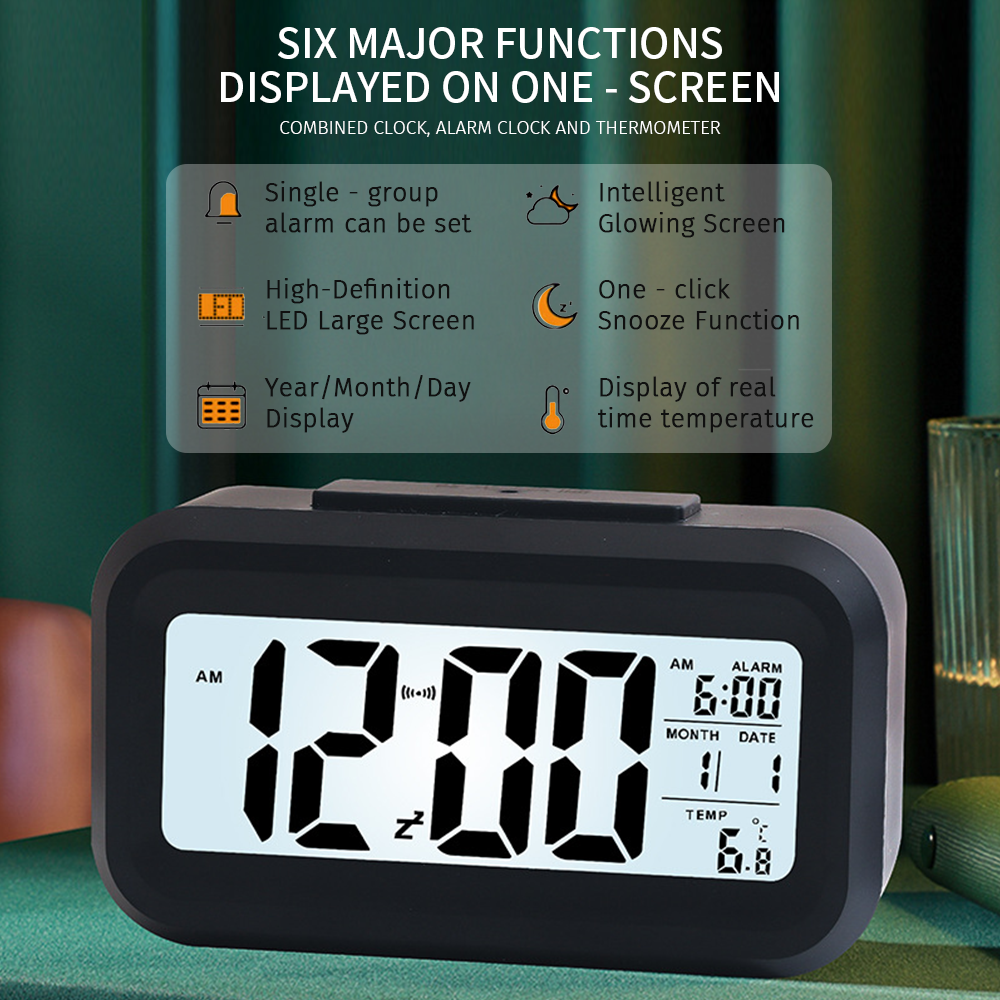 Travel Digital Alarm Clock, Battery Operated with Indoor Temperature, Desk Small Clock,Snooze Model,12/24H Display for Bedrooms Heavy Sleepers Kids Travel Bathroom (Black)
