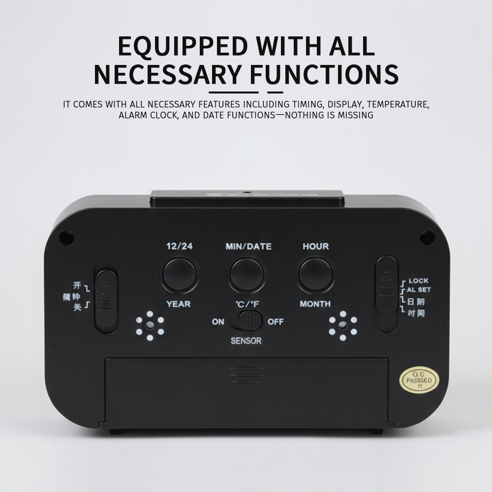 Travel Digital Alarm Clock, Battery Operated with Indoor Temperature, Desk Small Clock,Snooze Model,12/24H Display for Bedrooms Heavy Sleepers Kids Travel Bathroom (Black)