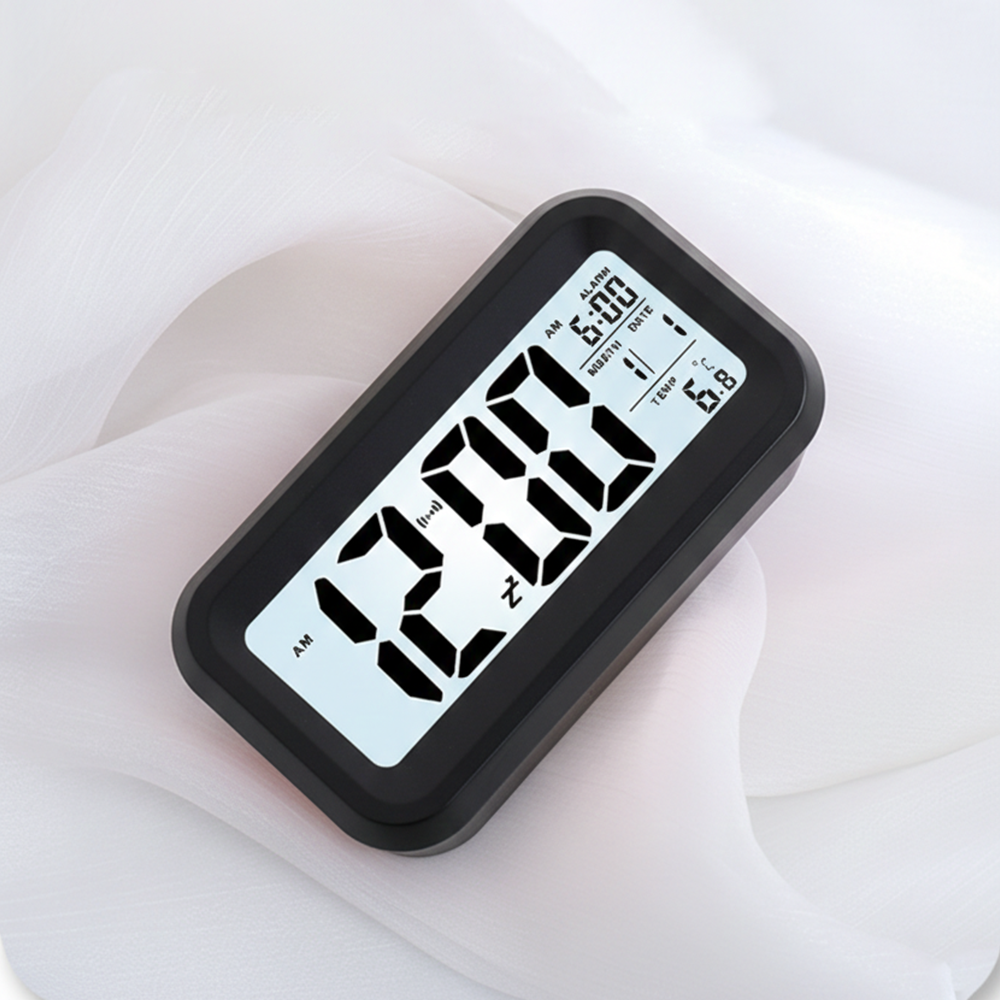 Travel Digital Alarm Clock, Battery Operated with Indoor Temperature, Desk Small Clock,Snooze Model,12/24H Display for Bedrooms Heavy Sleepers Kids Travel Bathroom (Black)