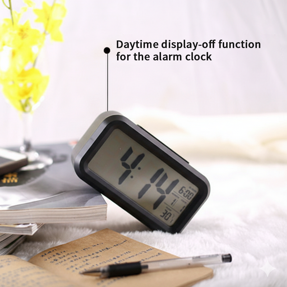 Travel Digital Alarm Clock, Battery Operated with Indoor Temperature, Desk Small Clock,Snooze Model,12/24H Display for Bedrooms Heavy Sleepers Kids Travel Bathroom (Black)