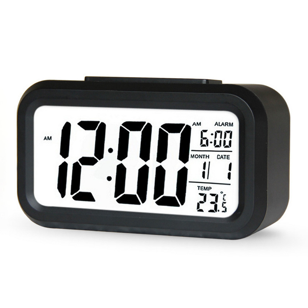 Travel Digital Alarm Clock, Battery Operated with Indoor Temperature, Desk Small Clock,Snooze Model,12/24H Display for Bedrooms Heavy Sleepers Kids Travel Bathroom (Black)