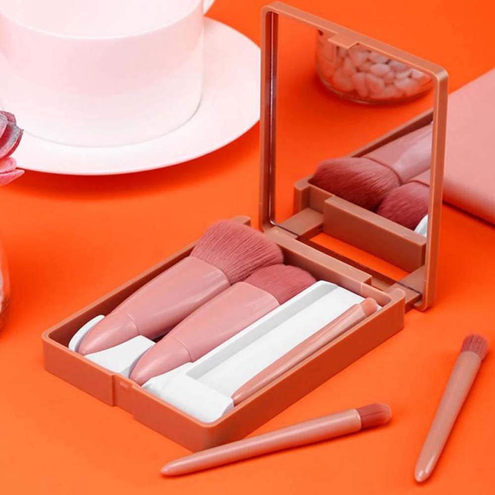 5 easy-to-carry travel makeup brush sets, including mirror, boxed makeup brush set, multi-function powder brush, blush brush with mirror box, mini multi-function powder brush, foundation brush, eyesha