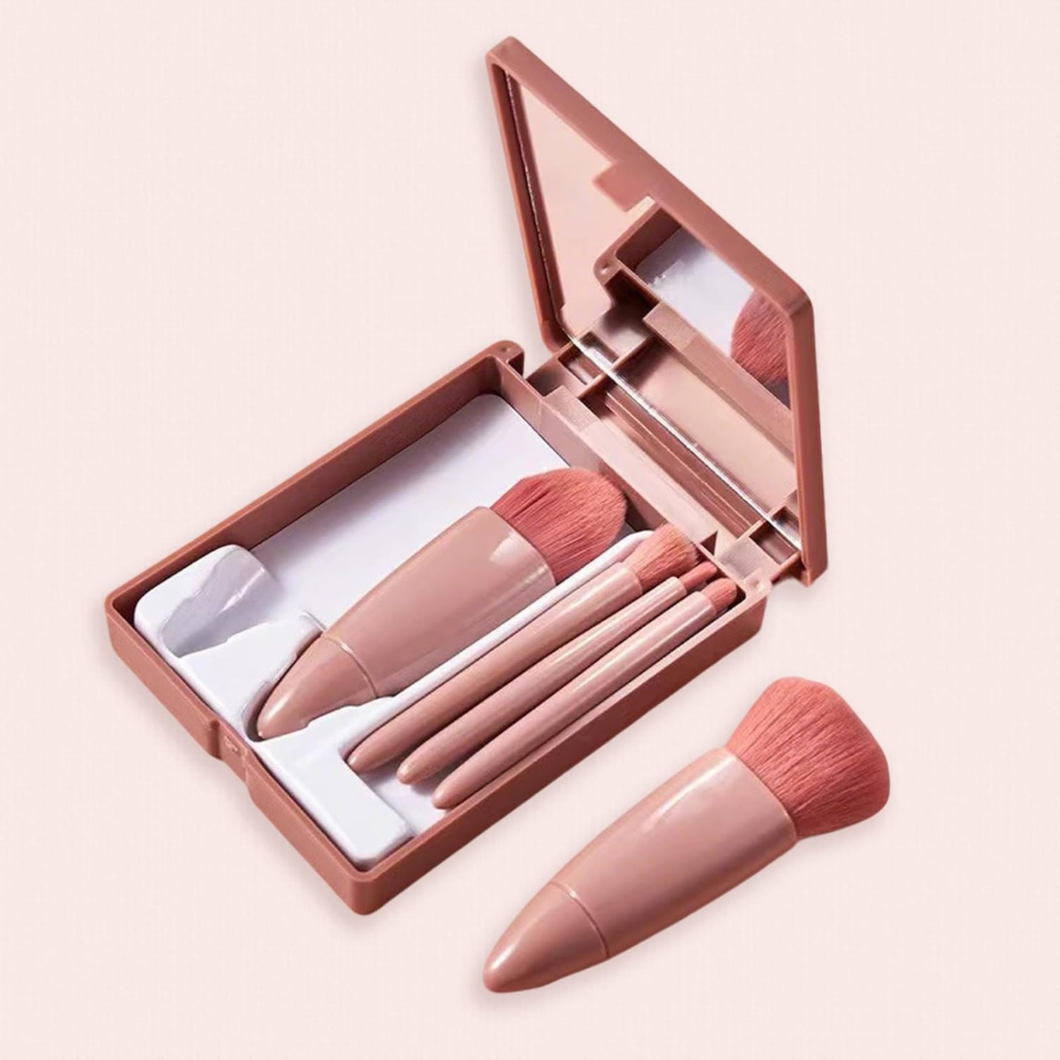 5 easy-to-carry travel makeup brush sets, including mirror, boxed makeup brush set, multi-function powder brush, blush brush with mirror box, mini multi-function powder brush, foundation brush, eyesha